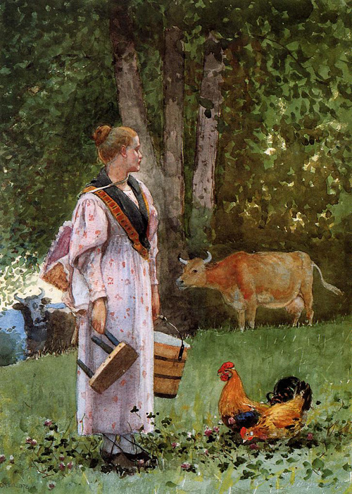 (image for) Handmade oil painting Copy paintings of famous artists Winslow Homer's paintings The Milk Maid